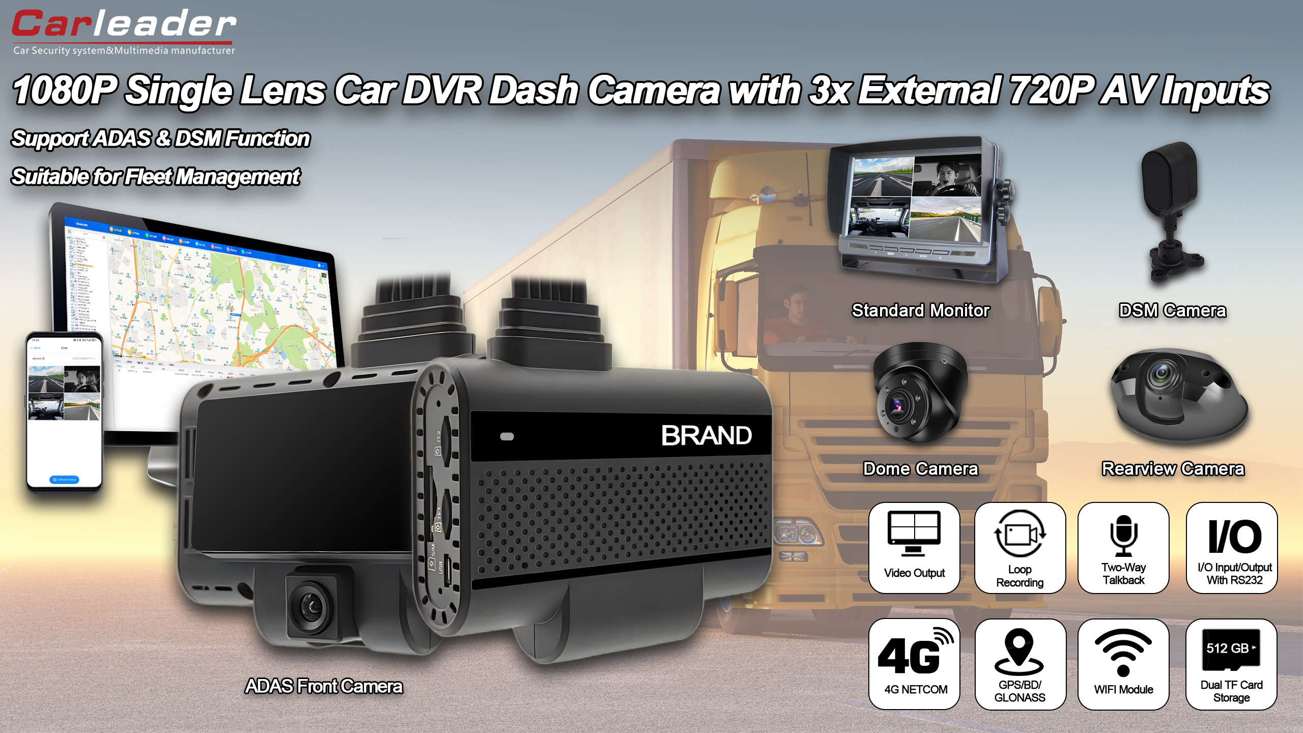 Carleader 4CH відеореєстратор AI Dash Camera System для управління флотом